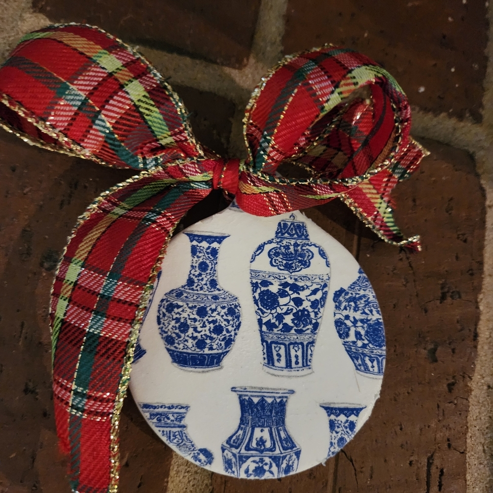 Chinoiserie BLUE WHITE Ginger JAR PRINT CHRISTMAS Ornament